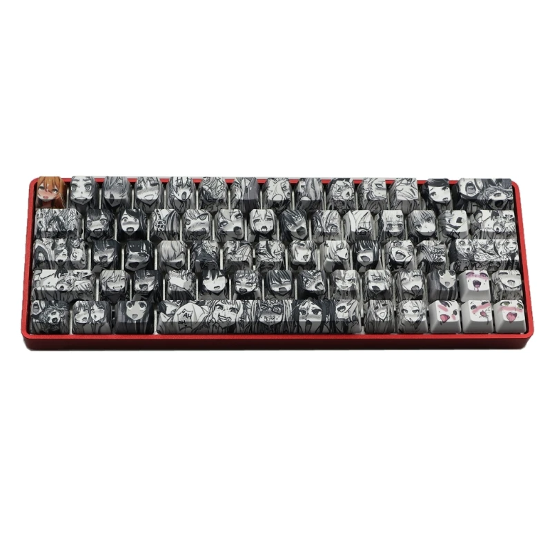 

PBT 71 key Ahegao Keycap Dye Sublimation OEM Anime for GK61 GK64 Keyboard Keycap 54DD
