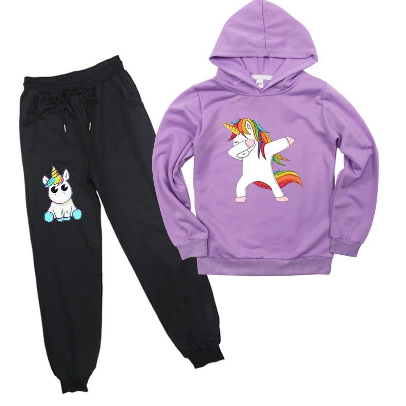 

New Kids Boys Girls Cute Unicorn Hoodies Pants Suit Cartoon Children's Clothing Sweatshirts Casual Fashion Pullover Jogging Pant