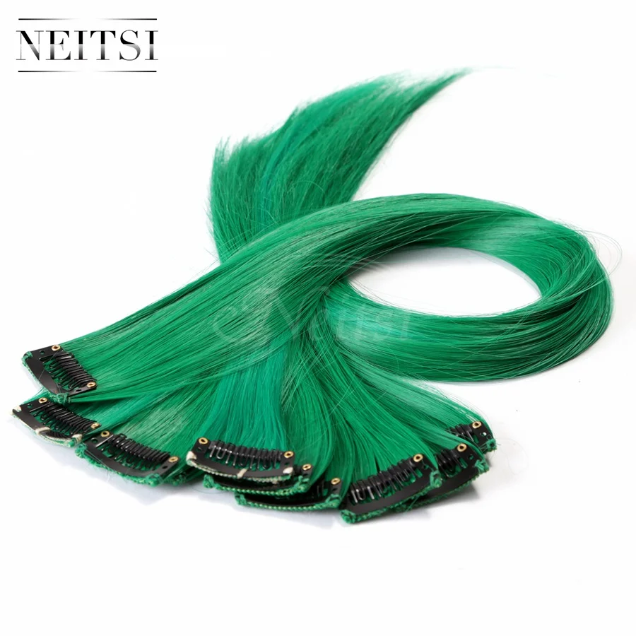 Neitsi 20 ''10 шт./упак. синтетический длинный одинарный зажим в одной части накладные волосы Омбре прямые пряди для женщин - Цвет: Green