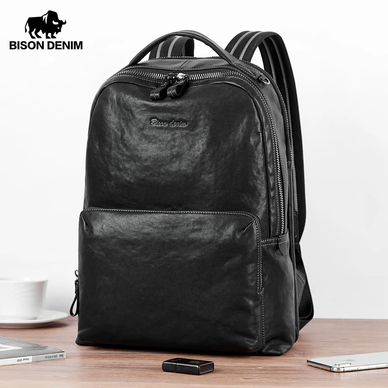 Bison Denim Plantaardig Gelooid Lederen Rugzak 15 Inch Laptop Tas Man Rugzak Schooltas Voor Tiener N2953 Bison Denim Plantaardig Gelooid Lederen Rugzak 15 Inch Laptop Tas Man Rugzak Schooltas Voor Tiener N2953