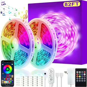 

82Ft/25m LED Strip Lights, Music Sync Color Changing LED Light Built-in Mic, Bluetooth APP Controlled DIY Color Options