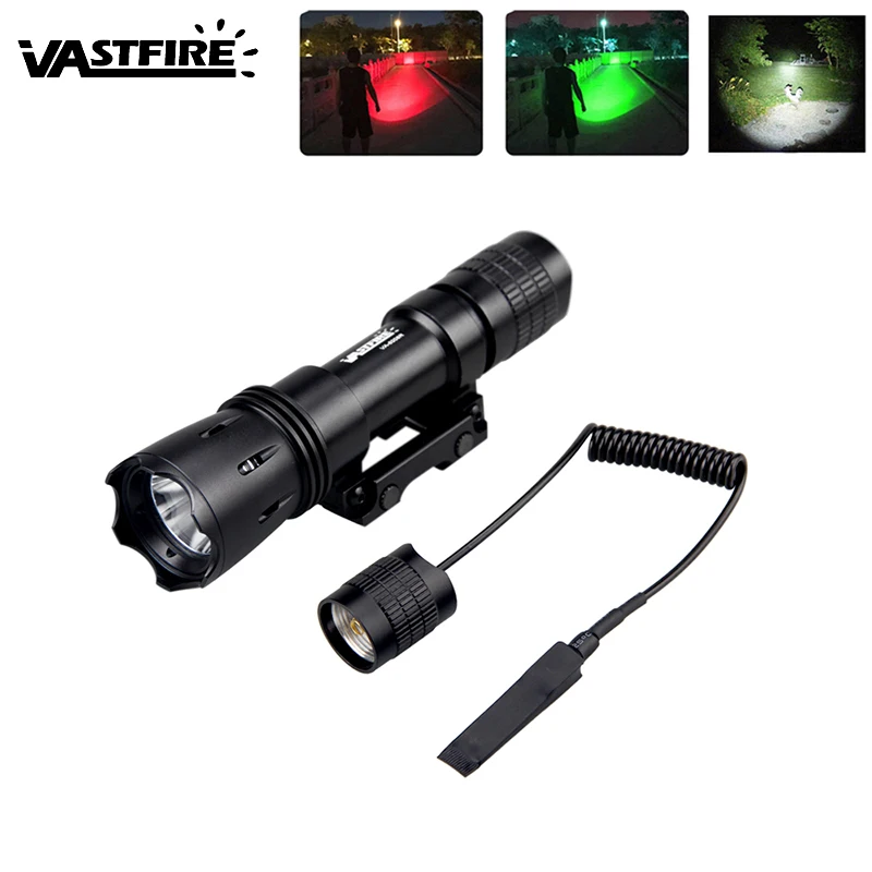 

Tactical Green/Red/White LED Hunting Flashlight Rail Mounted Torch 219 Yard Weapon Light with Remote Pressure Switch No Battery