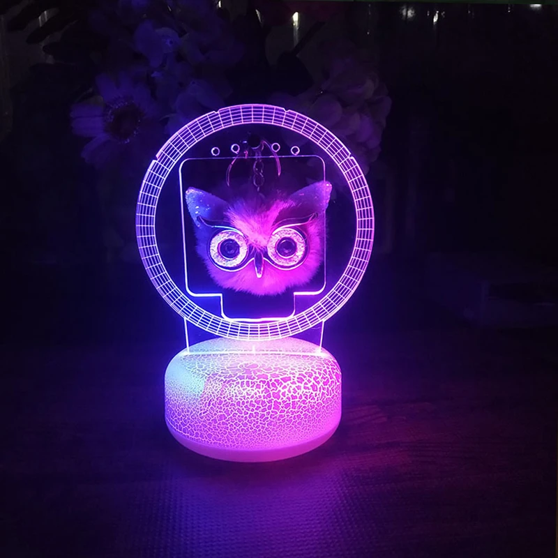 

3D Acrylic table lamp book light luminous lamp fluffy owl LED colorful night light creative visual touch charging child lamps