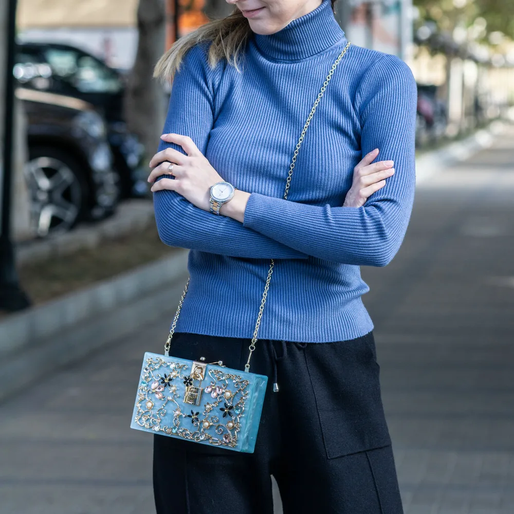 Женский клатч Boutique De FGG черный акриловый бокс вечерние сумочки с цветами и