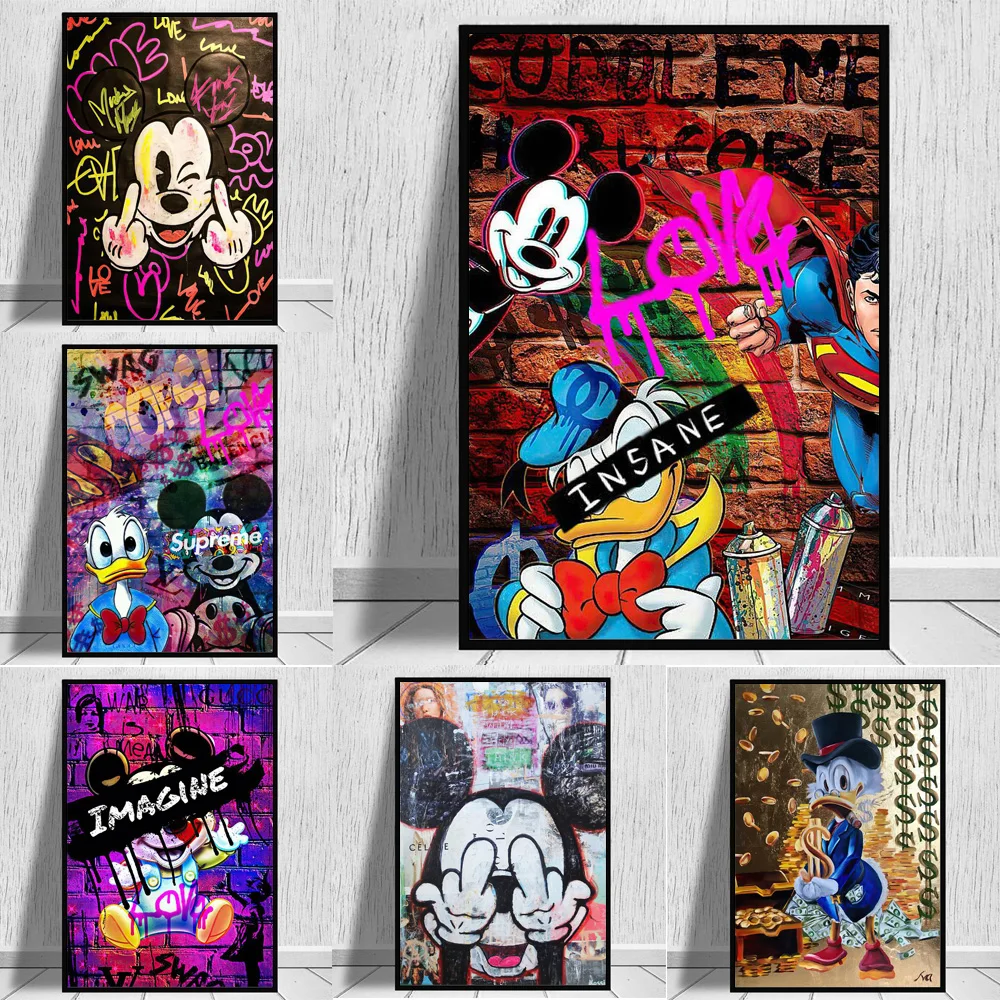 Disney Canvas Wall Art Graffiti Guilty Mickey Mouse And Donald Duck Prints Painting On Street Poster Picture For Living Room | Дом и сад