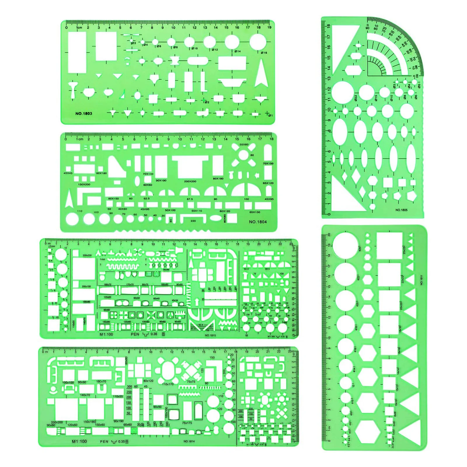 

6 Pcs Rulers Architect Multi Purpose Drawing Template Set House Plan Interior Design and Furniture Drafting Tool Ruler H-best