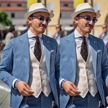 Spring Designer Men Suits Fashion Latest Classic Peaked Lapel Jacket Casual Daily Blue Blazer 2 Pieces Suit Set Costumes Hommes