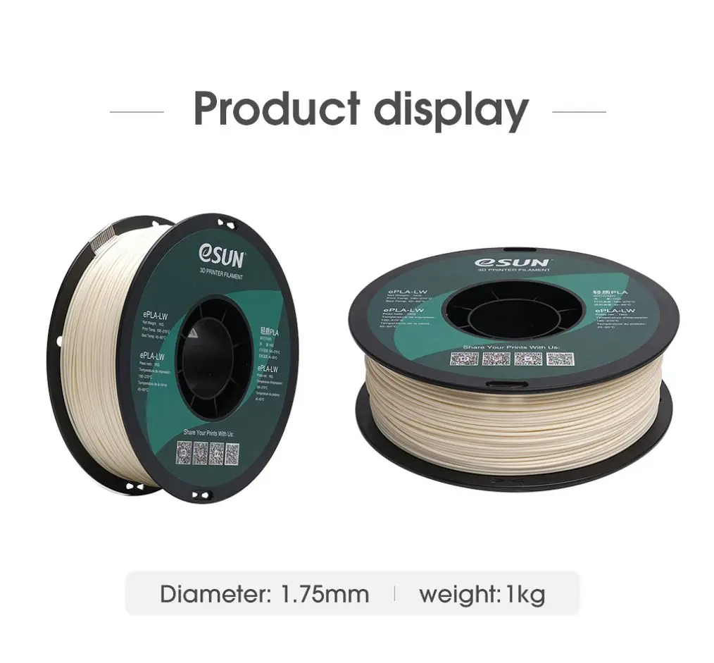 sunlu pla eSUN Super Lightweight PLA 3D Printer Filament, PLA-LW 1.75mm 1KG Strong Paint Adhesion pla filament biodegradable