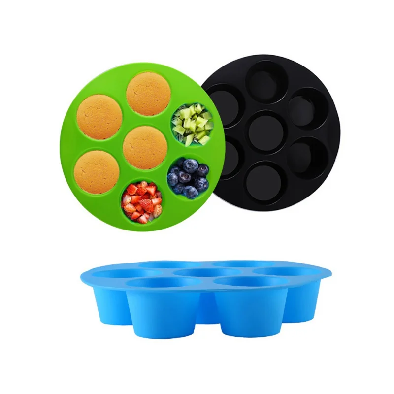 

Silicone Egg Cake Mold 7 Hole Round Mold Cake Grid Egg Steam Mold Air Fryer Accessories FDA Safe Reusable Storage Container