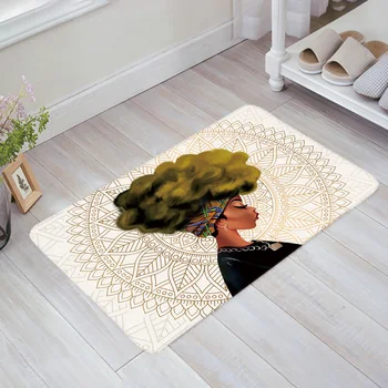 

African Woman Female Mandala Yellow Hair Doormat Non-slip Rug Soft Bath Mats Bathroom Supplies Carpet Living Room
