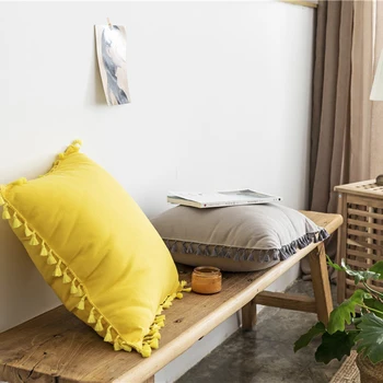 

New Fashion Cushion Cover Pure Cotton Soft With Tassel Solid Color Throw Pillow Cover For Living Room Sofa Home Decor Pillows