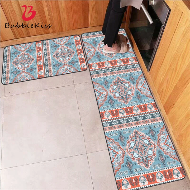 Bubble Kiss Blue Floral Ethnic Style Pattern Kitchen Mat 40cmX60cm Non-slip Carpet for Living Room Door Enter Modern Decor | Дом и сад