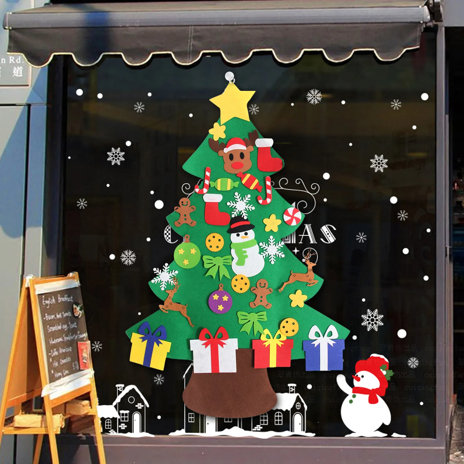 

Behogar DIY Christmas Xmas Tree with 26-Ornaments Sticky Hooks + Reindeer Banner for Home Party Supplies Christmas Hanging Decor