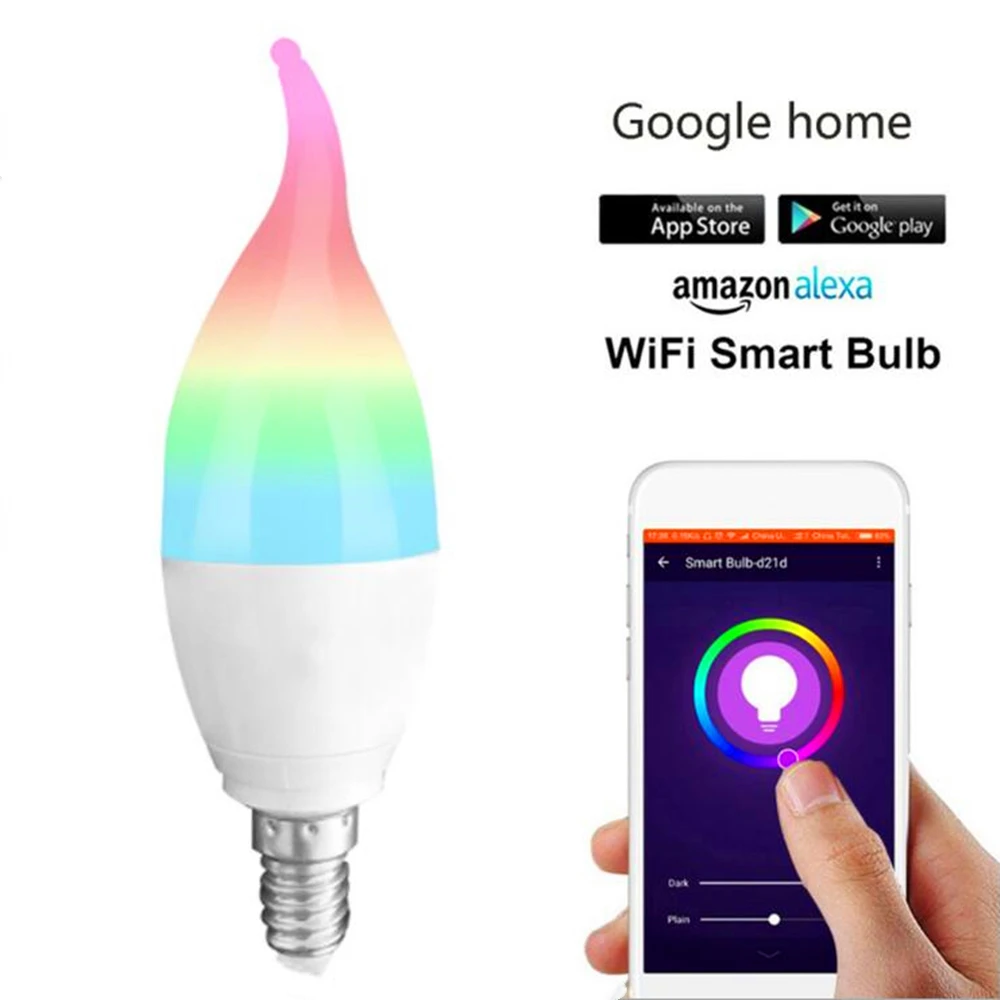 Wifi умная Светодиодная лампа умный дом E14/E27 RGB поддержка Alexa Google IFTTT умный динамик Голосовое управление 6 Вт светодиодные декоративные огни