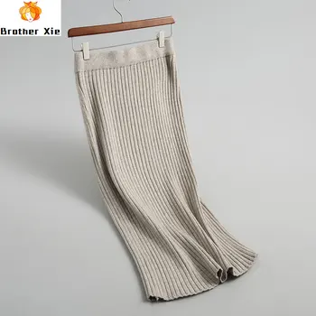

Waist High 2020 Women Knitting Sexy Hip Package Bodyon Long Skirt Stretch Vintage Women Winter Skirt Faldas Jupe Femme Saia