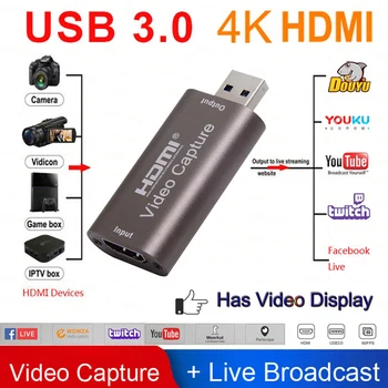 

2020 New USB 3.0 4K hdmi to usb video capture card usb 3 1080P for live streaming For PS4 Game DVD Camcorder HD Camera Recording