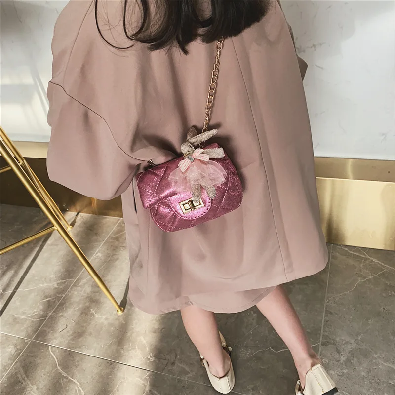 

2019 New Style Korean-style Rhombus Spiraea Bunny Bright Surface Graceful Women's Children Small CHILDREN'S Shoulder Over-the-sh