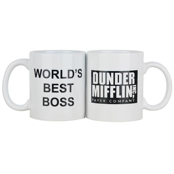 

Dunder Mifflin The Office-World’s Best Boss Coffe Cups and Mugs 11 oz Funny Ceramic Tea/Milk/Cocoa Mug Unique Office Gift