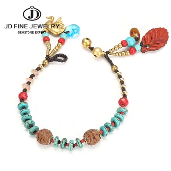

JD Bohemia Turquoise Bodhi Beads Bracelets for Women Bracelet Gemstone Beaded Bracelet With Elephant Charms Fashion Gifts