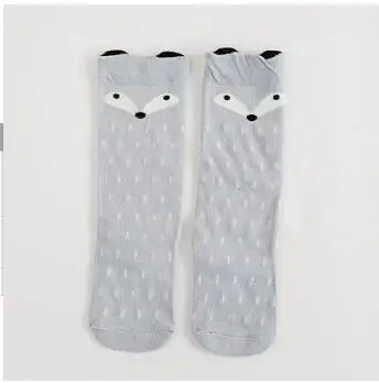 Весенне-осенние длинные носки унисекс для маленьких мальчиков модные детские Носки с рисунком кота/кролика/лиса белка хлопковые носки до колена для девочек - Цвет: Gray fox
