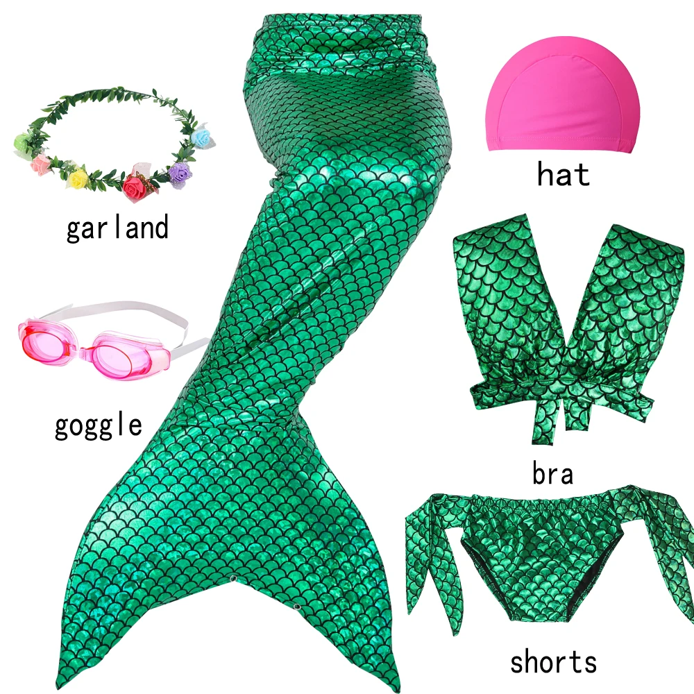 6pcs with goggles E Купальники-бикини купальный костюм Русалочки, Моноласты, хвосты для купания очки шляпа плавник бикини для девочек Купальник, хвост русалки Косплэй костюм для плавания - Цвет: 6pcs with goggles E