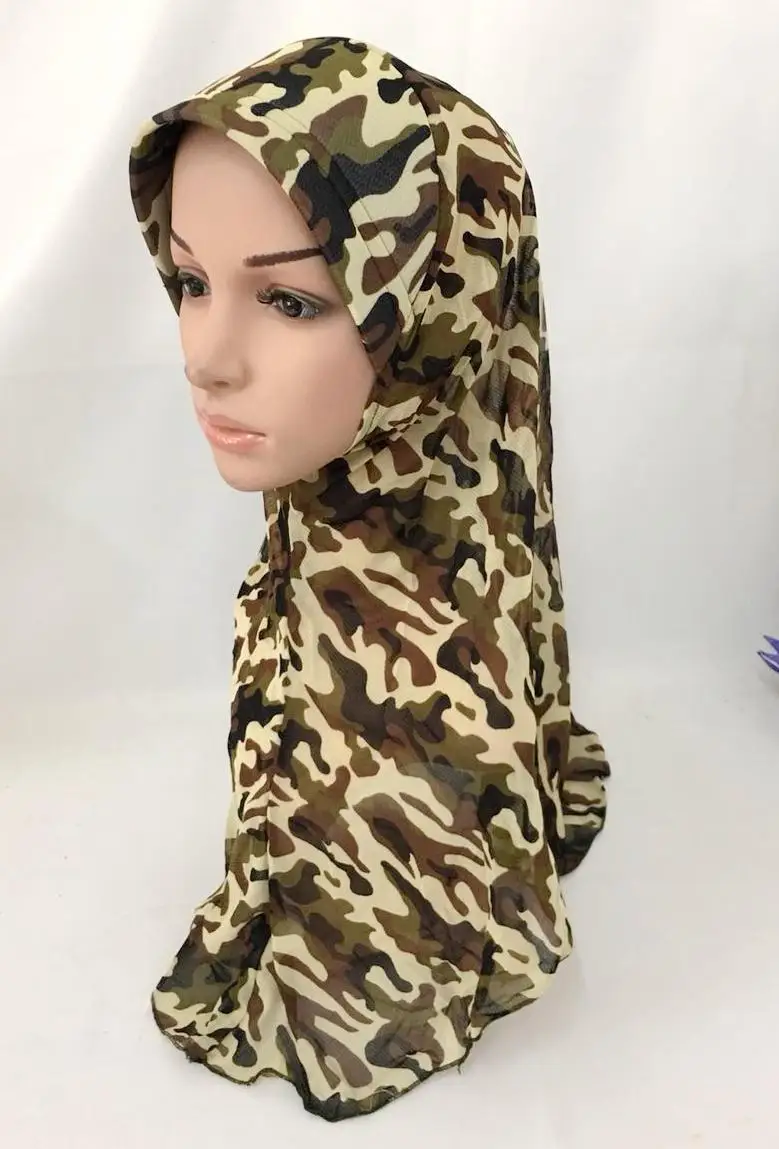 Muslim Women One Piece Hijab Hat Islamic Amira Headscarf Head Wrap Shawl Neck Covers Turban Arab Bandanas Accessories Fashion - Цвет: Camouflage