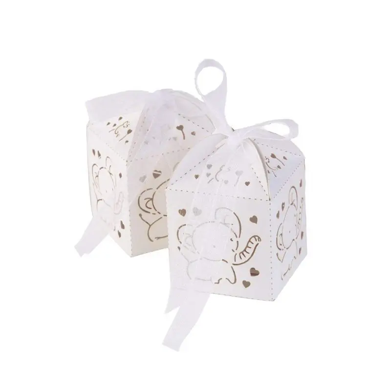 

50pcs Elephant Project Wedding Baptism Boxes Dragees Boxes Table Box Decoration Candy Gift Box Wedding Decoration (White)
