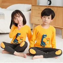 Детские пижамные комплекты детские пижамы с рисунком динозавра Домашняя одежда с длинными рукавами одежда для сна для мальчиков и девочек хлопковая одежда для сна