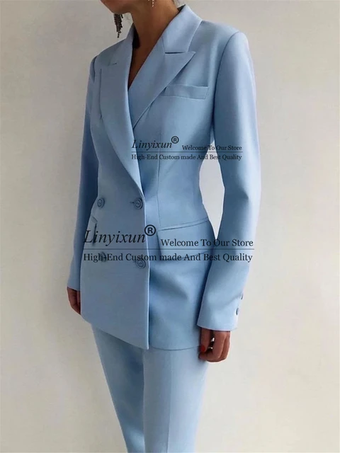 Tailored Blue Coat Women's Suits Sets Slim Fit Shawl Lapel Blazer Trousers  Ladies Wear 2pcs Tailored Jacket Pencil Pants Costume - Pant Suits -  AliExpress