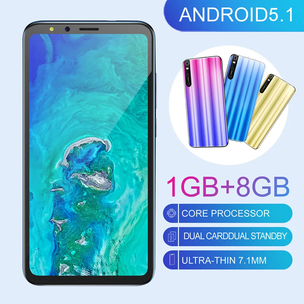 5,5 дюймовый мобильный телефон четыре камеры четырехъядерный 1+ 8G 3g Android смартфон большая батарея многофункциональная интеллектуальная телефон HD+ ЖК-экран