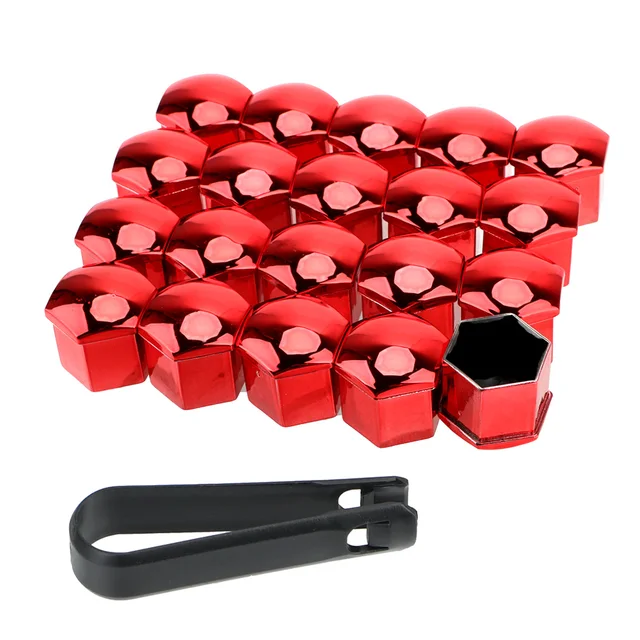 20Pcs 17/19/21mm Car Wheel Nut Caps Protection Covers Caps Anti-Rust Auto Hub Screw Cover Car Tyre Nut Bolt Exterior Decoration Electroplating red