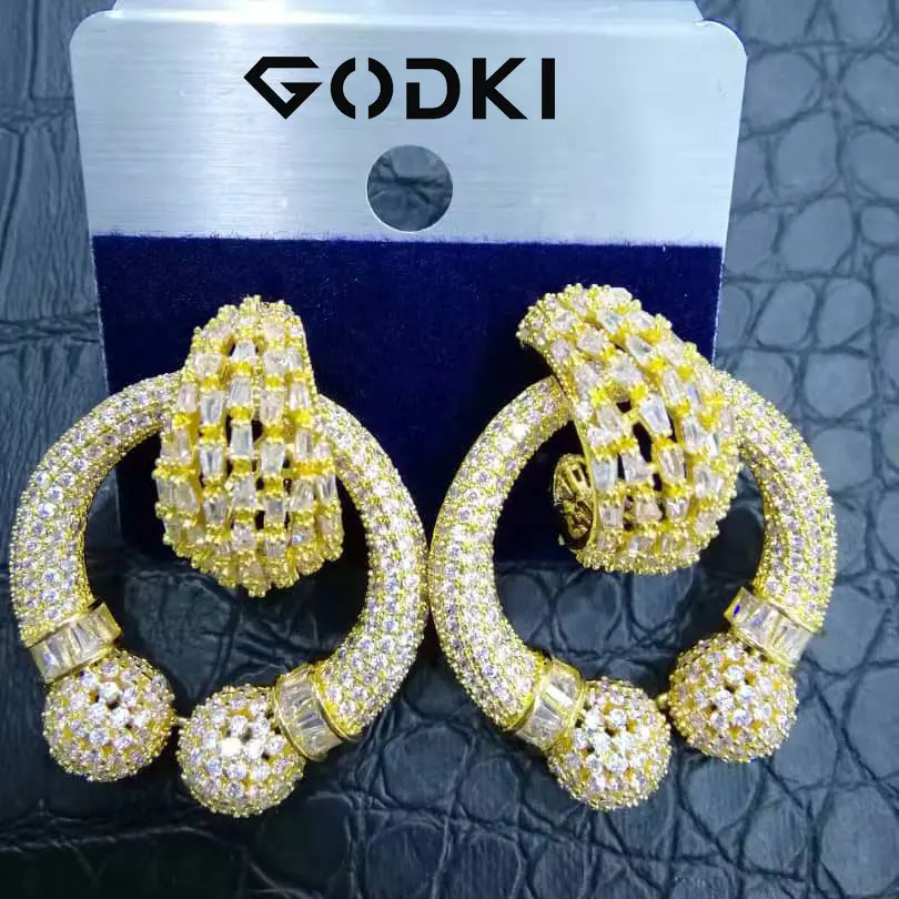 Gold GODKI, знаменитые серьги в виде капли воды для женщин, трендовые, кубический циркон, вечерние, свадебные, Помолвочные, Дубай, серьги для женщин, ювелирное изделие - Окраска металла: Gold