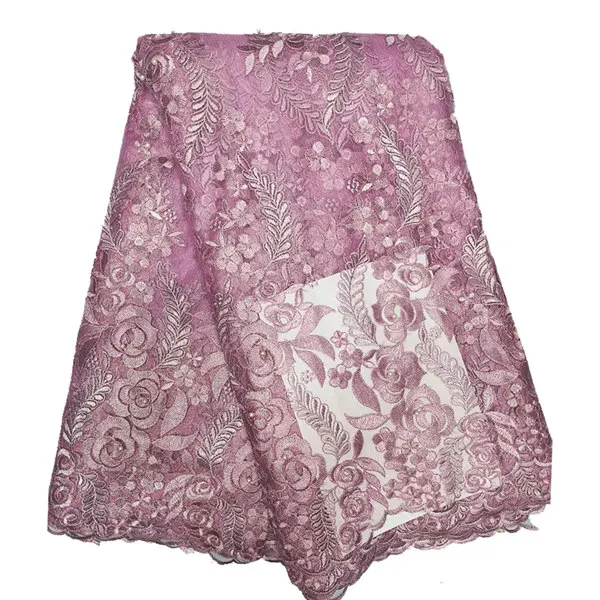light purple Высокое качество фиолетовая Цветочная сетка вышитая швейцарская вуаль кружевная ткань тюль Бисер Женская африканская нигерийская кружевная ткань для платья - Цвет: light purple