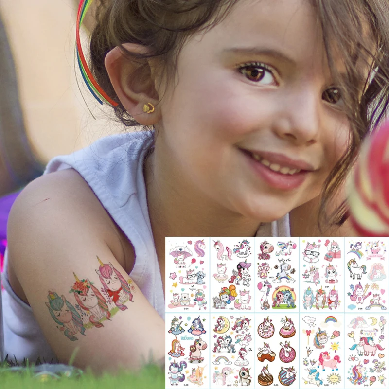 Tatouage Licorne Enfant Fille TAROME 10Pcs Sticker de Licorne Tatouages Temporaires pour Visage Maquillage Enfant Carnaval Mascarade Déguisement Anniversaire pour Enfants Tatoo Licorne Ephémères 