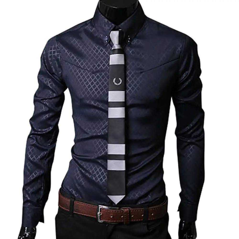 Mens Business Shirt Casual Long Sleeved Shirt Male Social Dress Shirts Men Argyle Luxury Business Style Slim Fit Dress