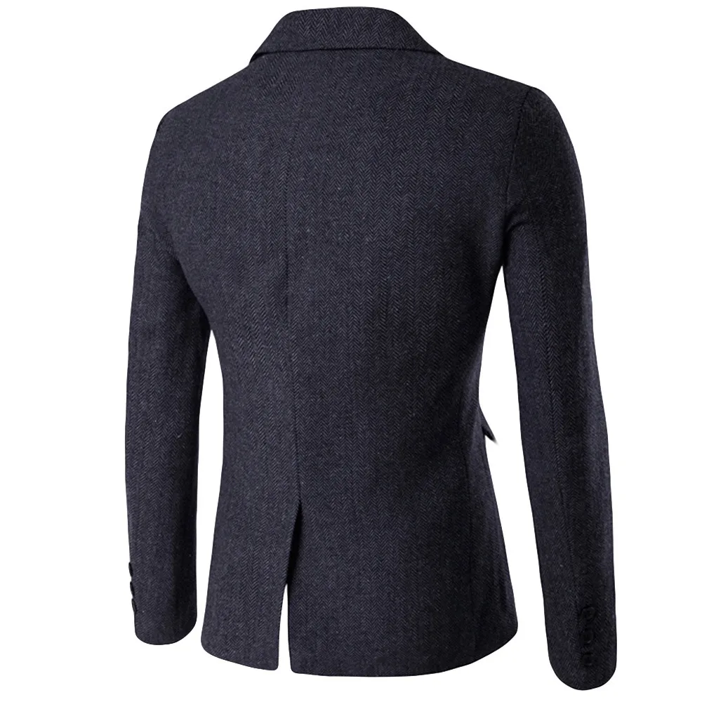 Зимний костюм Куртка Блейзер Повседневная мода чистый цвет одной кнопки с длинным рукавом мужской костюм пальто d90729