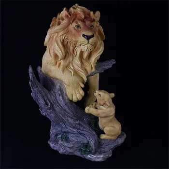 

LION KING ART SCULPTURE LION MOTHER AND SON STATUE RESIN CRAFTS AMERICAN ANIMAL FIGURINE HOME OFFICE DECORATION R5307