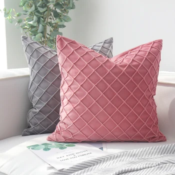 

Home Decorative Cushion Cover Quilting Solid Pillow Covers Square Soft Velvet Pink Grey Green For Sofa Bed Couch 50x50cm 20inch