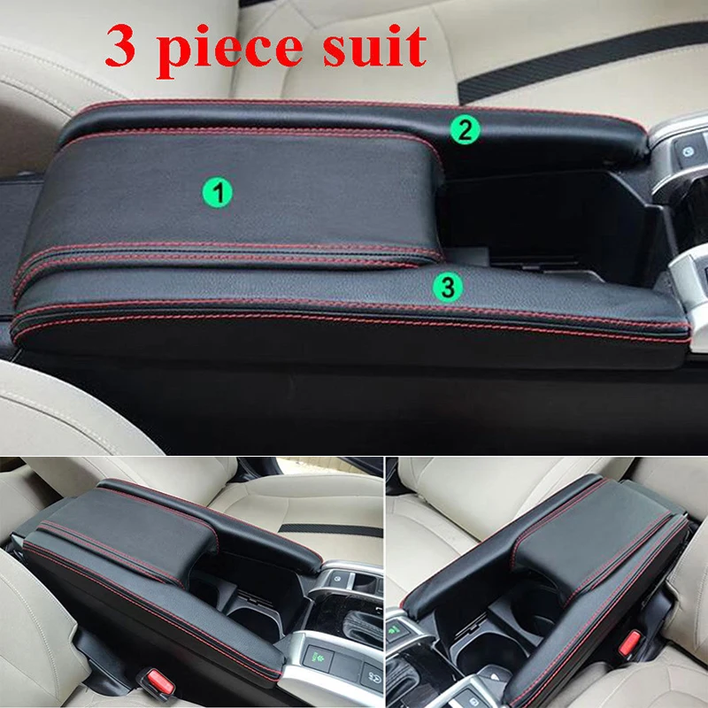 Черный подлокотник коробка крышка отделка для Honda Civic черный+ красный декор украшения защиты набор центр-18