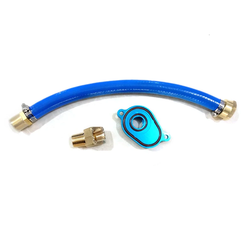 6.0L Powerstroke Oil Cooler Flush Kit with Blue Aluminum Flush Adapter
