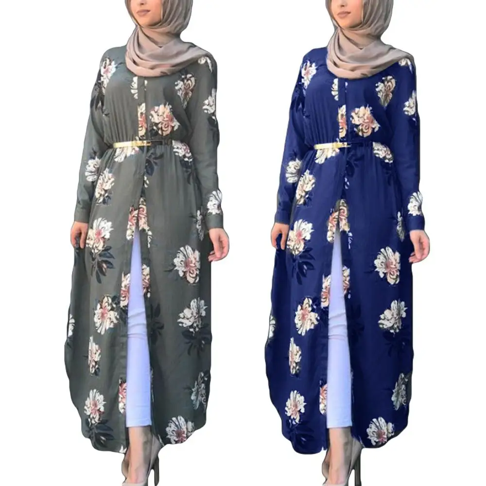 Islamic Abaya Women Floral Blouse Dubai Muslim Cocktail Maxi Tops Ladies Blouse 