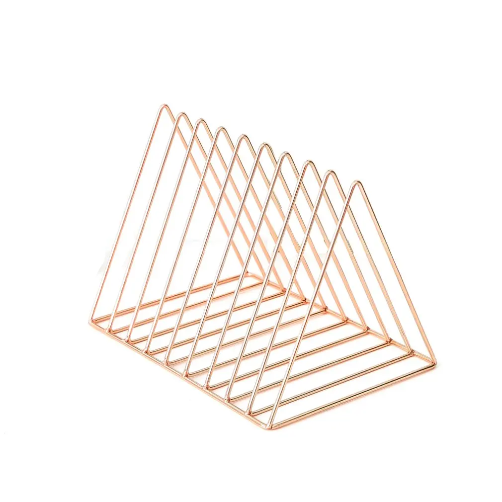 buy Nordic Style Ornaments Triangle Rose Gold Book Stand Metal Telescopic Folding Bookshelf Magazine Rack