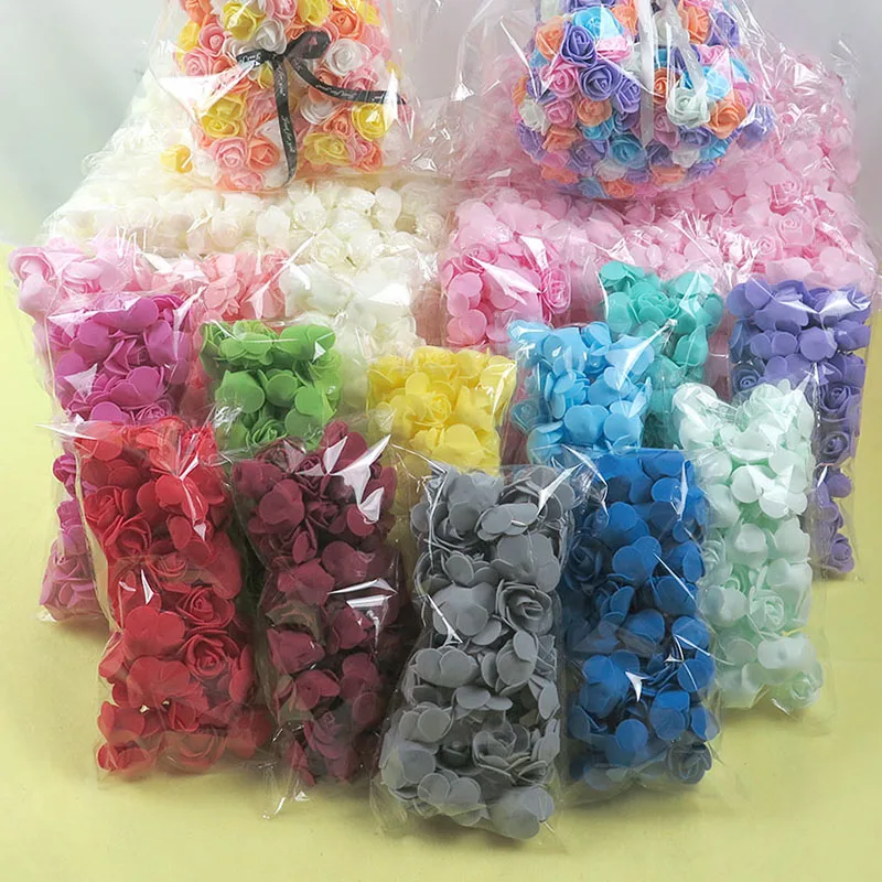 500pcs Colorful foam Rose Head 3.5cm artificial Flower For DIY roses bear as wedding wife mother