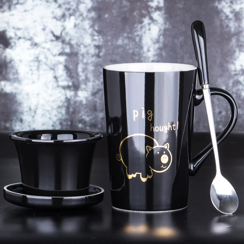 Креативная мультяшная 12 зодиакальная керамическая чашка индивидуальная чайная чашка с крышкой Ложка кофейная чашка офисная чайная чашка - Цвет: Прозрачный