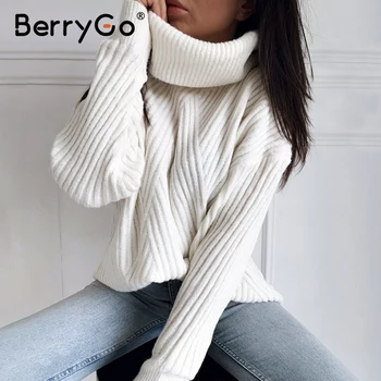 

BerryGo Turtleneck knitted sweater female Casual batwing long sleeve pullover jumper Women streetwear ladies white sweater 2020