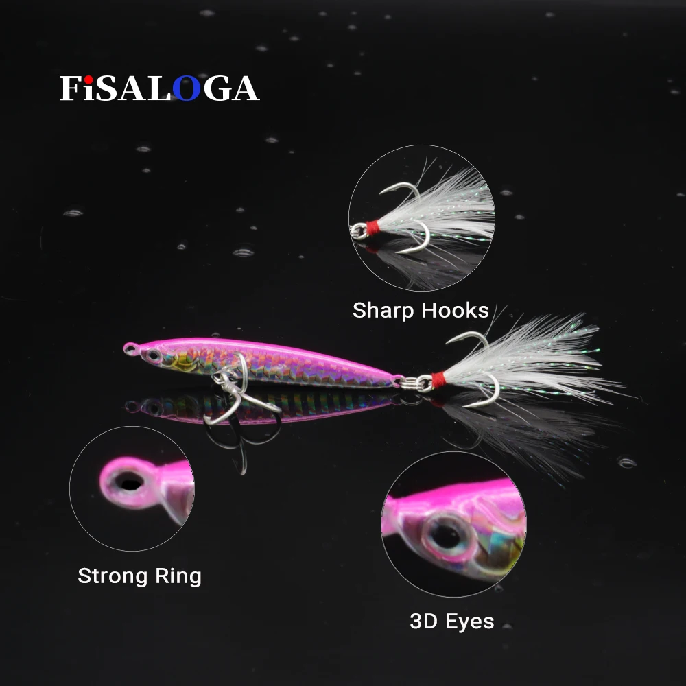 Metal Jigs Pilker Lures 16.5g 21.5g Lead Baits Feather Fishing Slow Jigging FiSALOGA Tuna Trout Gift Bar Lure 2 VMC Treble Hooks