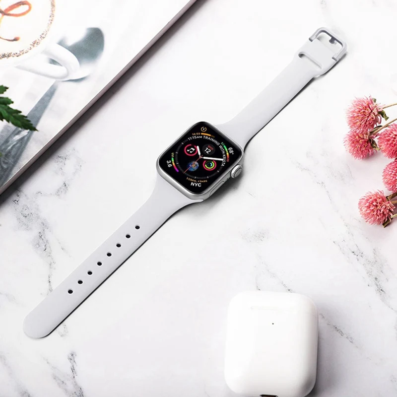 Тонкий ремешок для спортивных часов для apple watch band 44 мм 40 мм для iwatch 5 4 3 band 42 мм 38 мм correa узкий тонкий мягкий силиконовый ремень браслет