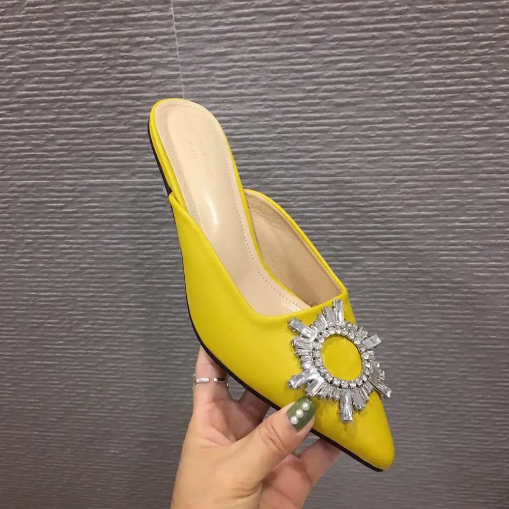 

Shoes Without Heel Thin Heels Slides Jelly Flip Flops Pointed Toe Women's Slippers 2019 Flat Sliders Glitter New Cover Basic