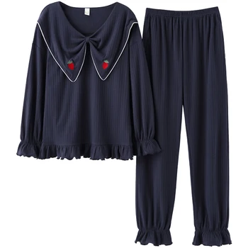 

Solid Long Sleeve Long Pants Spring Autumn Homesuit Homeclothes Sleepwear Fashion Style Casual Style Ladies Pajamas for Woman