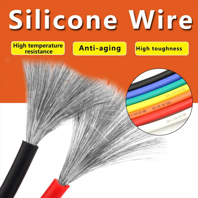 1 м AWG 8 10 12 14 16 18 20 22 24 26 28 30AWG гибкий силиконовый Твердый электронный провод луженая